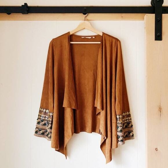 SOFT SURROUNDINGS Suede Embellished Sequin Sleeve Camel Tan {MM54} - Picture 1 of 7